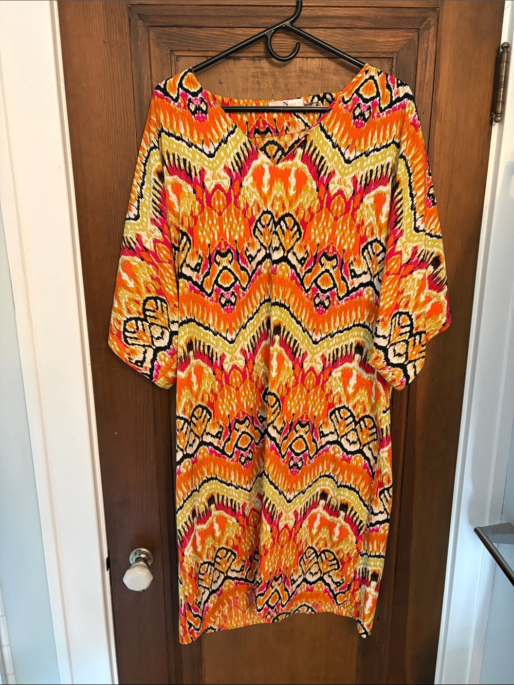 Vibrant Orange Ikat Print Women’s  Dress